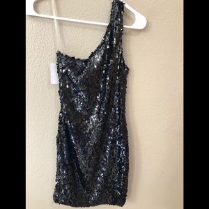 One Shoulder Black Sequin Dress
